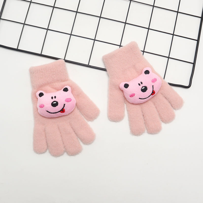 1-4Y Cartoon Bear rękawiczki dziecięce zima ciepłe dziecięce niemowlę dziewczynka rękawiczki dzieciece niemowlę grube rękawiczki z gryzaczkiem Handschoen