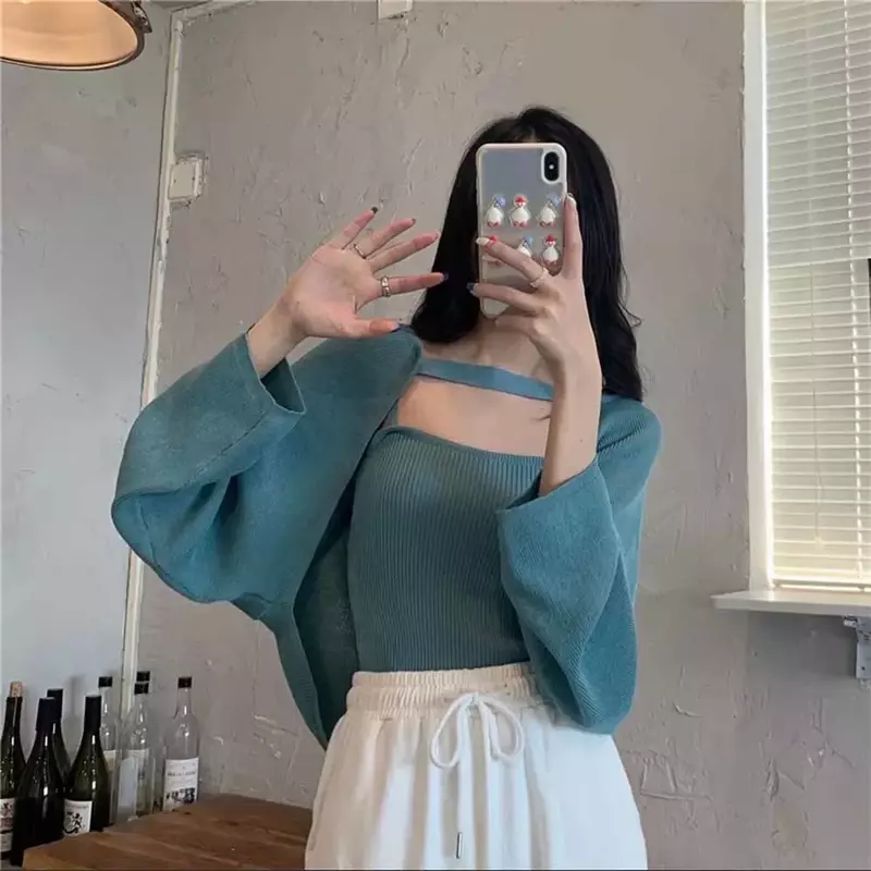 Women Knitted Slim Short Sweaters  for Female Cardigans Two Pieces Lady Knitting Soft Autumn Spring Cardigan Outwear