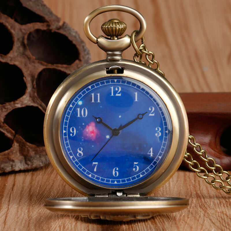 الأمير الصغير البرونزية ساعة جيب للأطفال ، قلادة خمر ، تصميم جوفاء ، قلادة على مدار الساعة ، ساعة هدية
