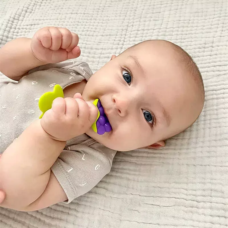 Fruits Shape Baby Chewing Teether Toys Safe BPA Free Silicone Teething Chew Dental Care Strengthening Tooth Training for Babies