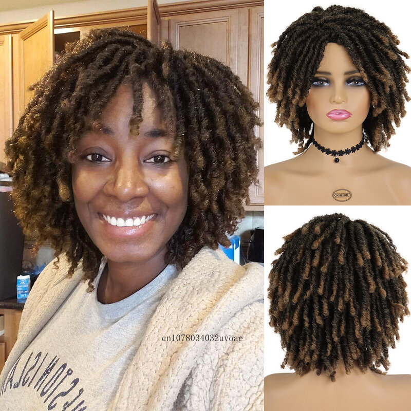 Pelucas de cabello sintético Afro rizado corto con flequillo, peluca Afro esponjosa sintética, negro, degradado, marrón, disfraz Natural para mujer