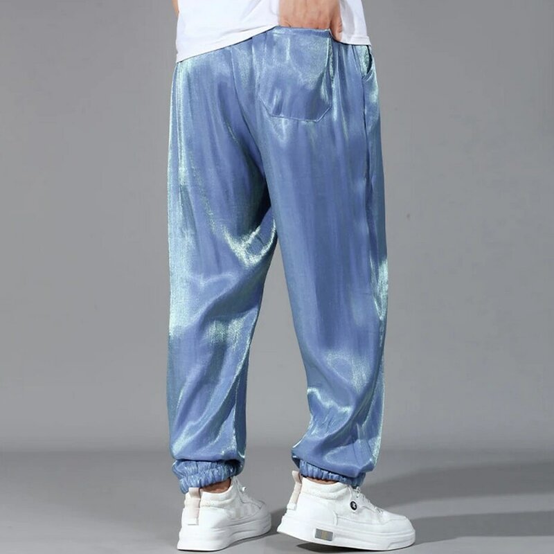 Celana joger กางเกงแฟชั่น12XL ขนาดใหญ่พิเศษสำหรับผู้ชายกางเกงวิ่งเอวยางยืดเรียบสะท้อนแสงทรงลำลองขนาดใหญ่