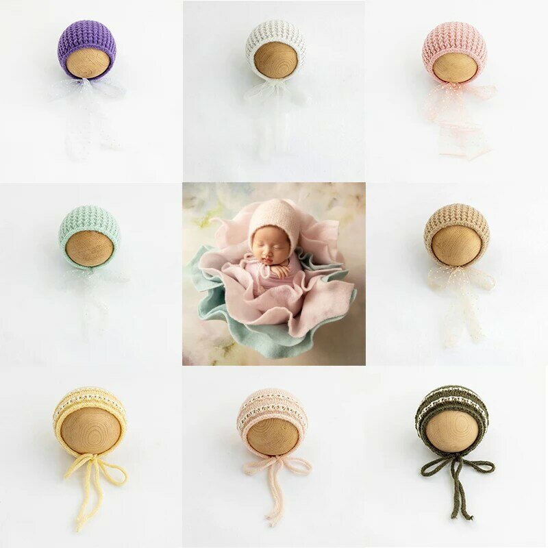 Knitted Hat Newborn Photography Theme Hand Crocheted Soft Plush Ornaments Studio Baby Girl Boy Shooting Accessories
