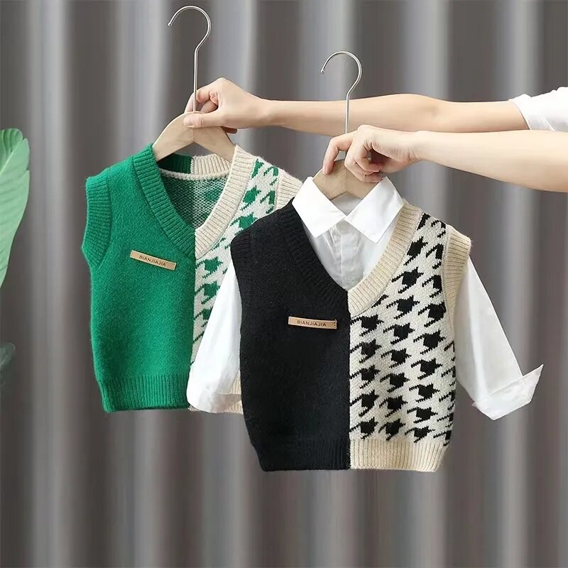 Kids Boys Sweater Vest Spring and Autumn Handsome Children's Knitted Pullover Top Baby Boys' Sweater