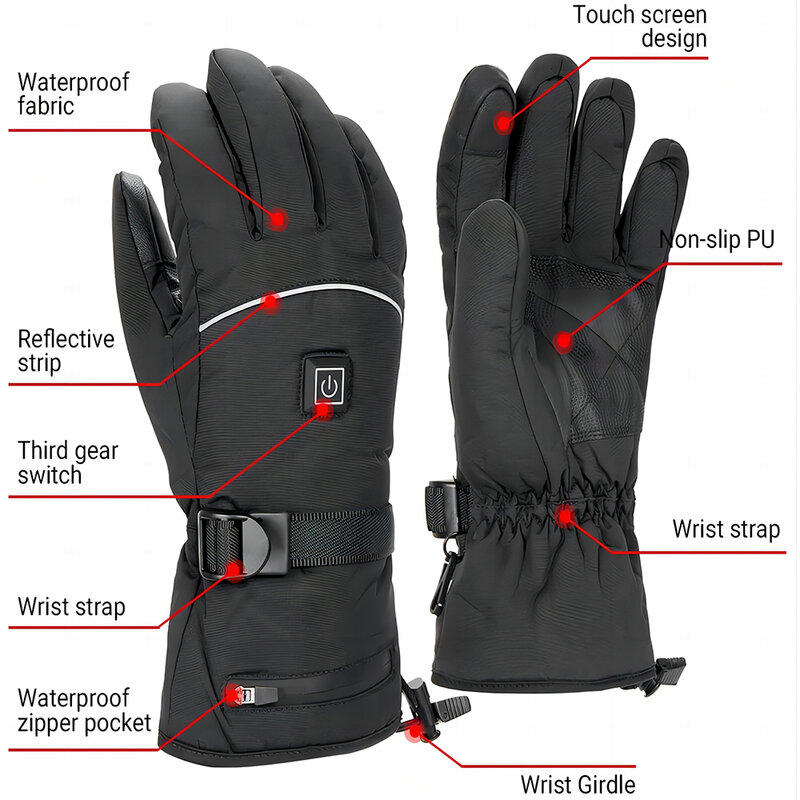 Gants de moto imperméables, écran tactile, gants de ski métropolitain, batterie 4000mAh, chauds, hiver