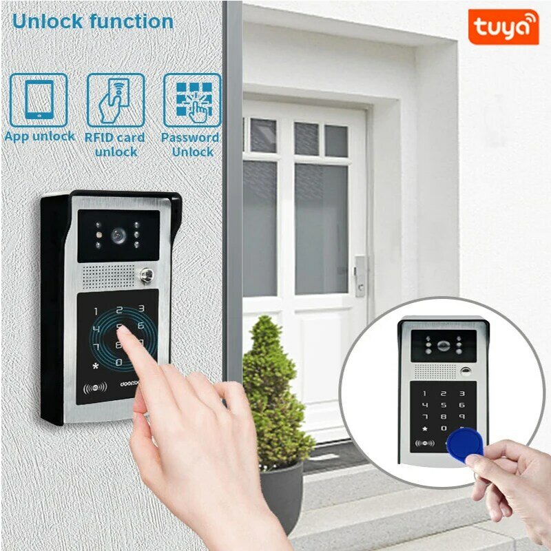 Timbre de puerta inteligente Tuya, intercomunicador de vídeo 1080P con WiFi, cámara con teclado de código RFID, acceso a la aplicación del teléfono, desbloqueo, nuevo