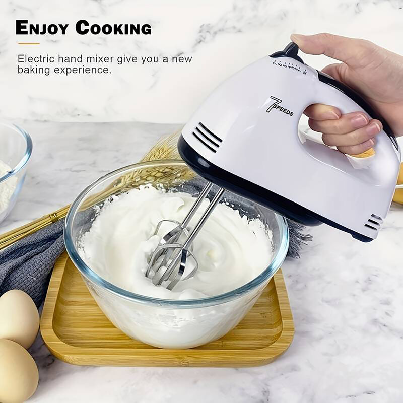 saengQ Handheld electric egg beater, household automatic mixer, egg white and cream beater, mini 7-speed white