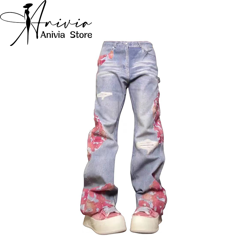 Pantalones vaqueros holgados de gran tamaño para mujer, Jeans azules Y2k, Harajuku, estética Vintage, estilo japonés de los años 2000, ropa desgastada