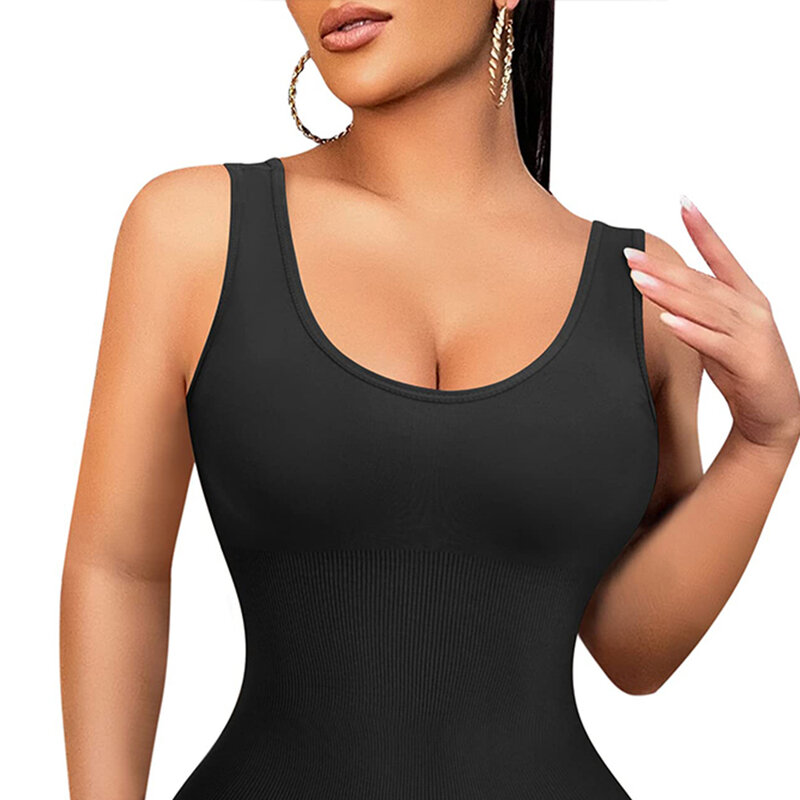 Womens Sleeveless Round Neck Slimming Bodysuit Firm Trainer Body Shaper Suit Tummy Control Shapewear