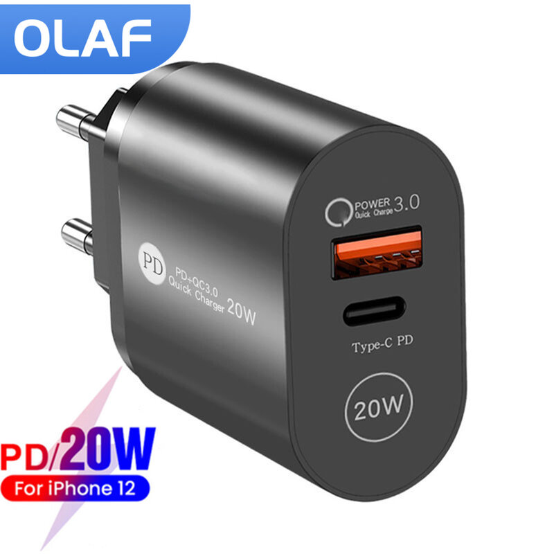 Olaf USB tipo C PD caricabatterie rapido 20W QC PD 3.0 adattatore portatile a doppia porta per IPhone 13 12 IPad Xiaomi caricabatterie per telefoni veloci