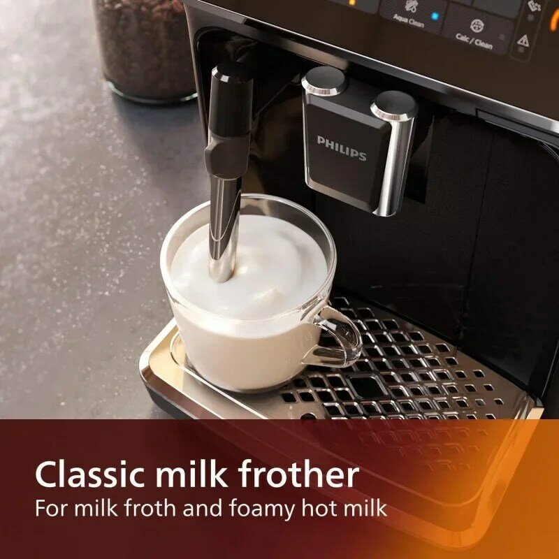 3200 시리즈 전자동 에스프레소 머신, 클래식 우유 거품기, 4 가지 커피 종류, 직감적인 터치 디스플레이, 100% Ce