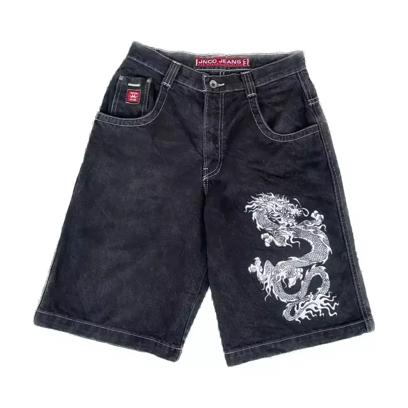 JNCO-pantalones cortos de mezclilla para hombre y mujer, ropa de calle de estilo nuevo, Y2K, hip hop, Harajuku, holgados, informales, pantalones cortos góticos de baloncesto
