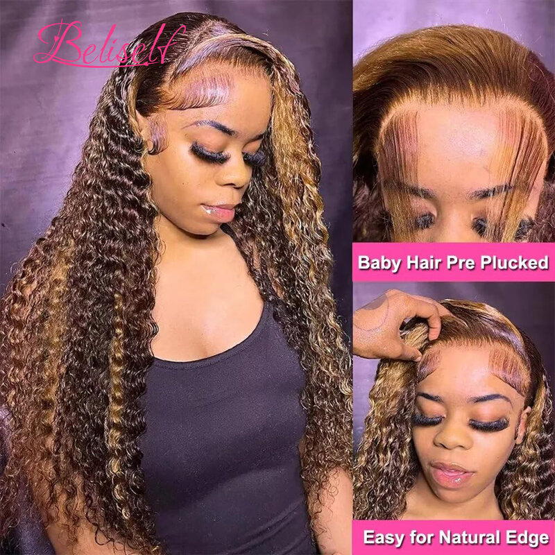 4/27 Highlight Deep Wave Lace Front Wig Brazilian Hair 5x5 HD Lace Closure Wig Colored Human Hair Wigs Pre Plucked Beliself