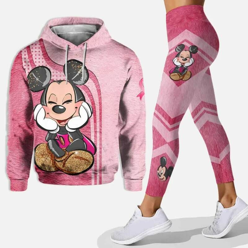 Disney-Conjunto de capuz 3D Minnie Mouse feminino, Mickey Yoga calças, moletom, leggings, agasalho, moda, novo