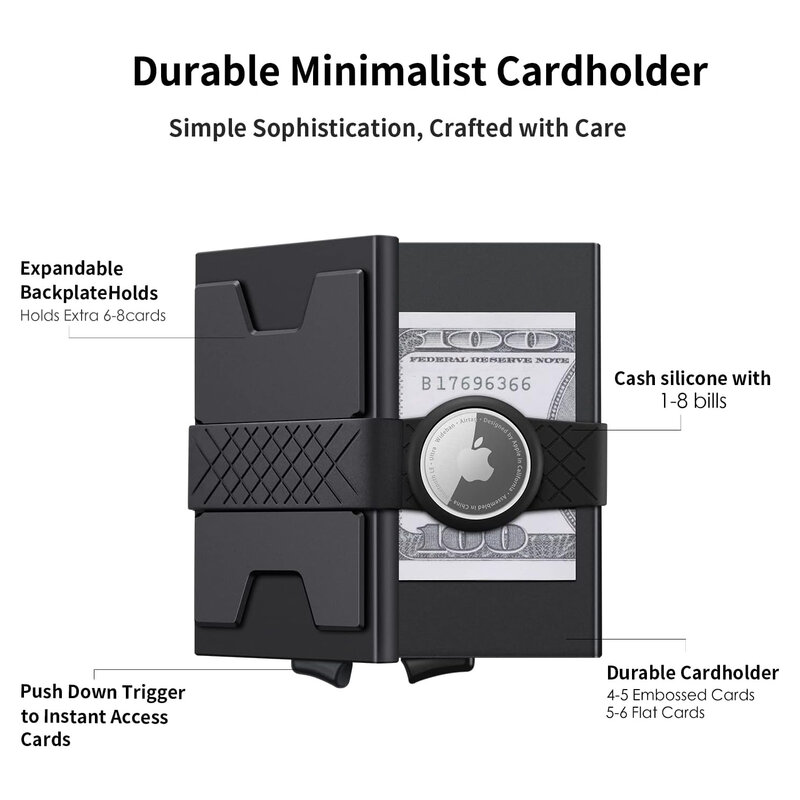 Billetera de Metal con capa de bloqueo RFID para hombre, Cartera de aluminio delgada y minimalista con botón pulsador para acceso rápido a tarjetas