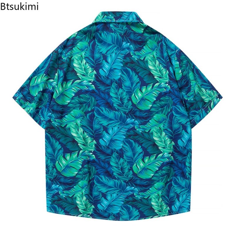 Blus gaya Hawaii pria, atasan bercetak kasual longgar pantai untuk lelaki, liburan Camisa