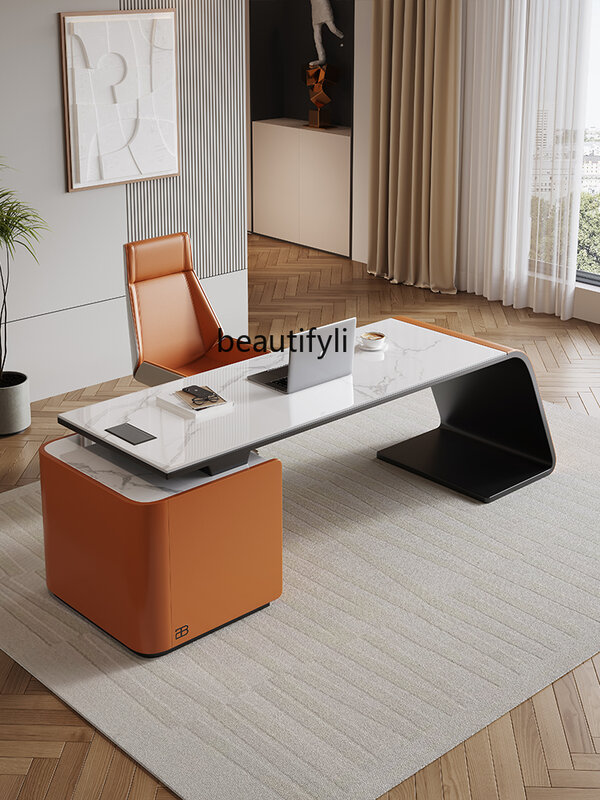 Italienische minimalist ische Steinplatte Schreibtisch Studie Computer tisch und Stuhl Set Licht Luxus Schreibtisch Büro Beratung Tisch und Stuhl