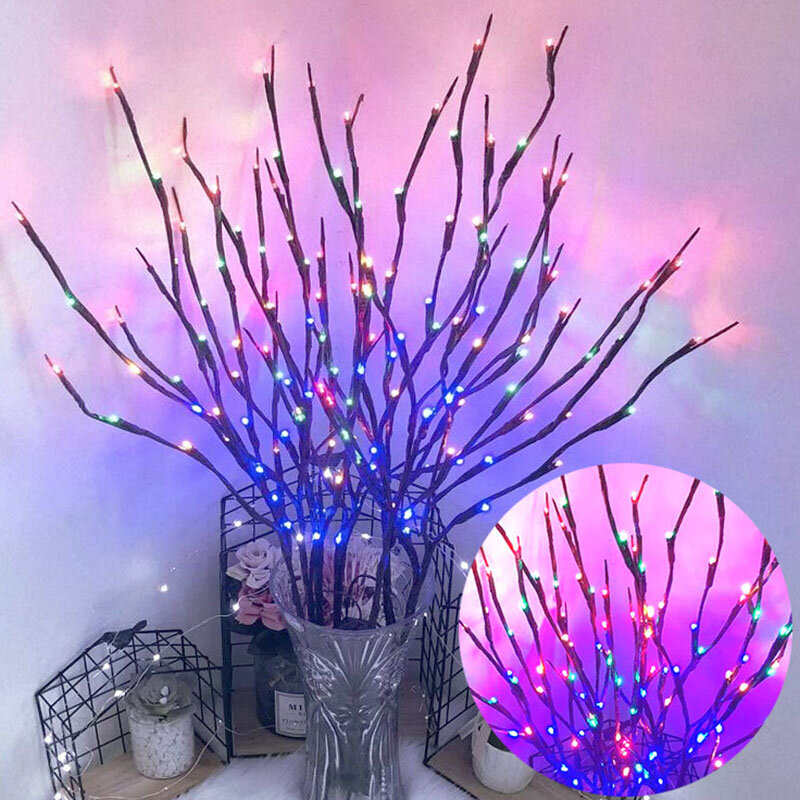 Lámpara de rama Artificial DIY de 73cm, 20 cuentas de lámpara, alimentada por batería decoración de boda, decoración de mesa interior de Navidad