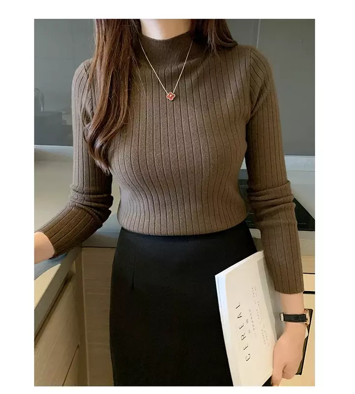 Women Long Sleeved Knitting Pullover Sweater Women Solid Basic Top Turtlneck Sweater Slim Pullover Korean Fashion Simple Clothes