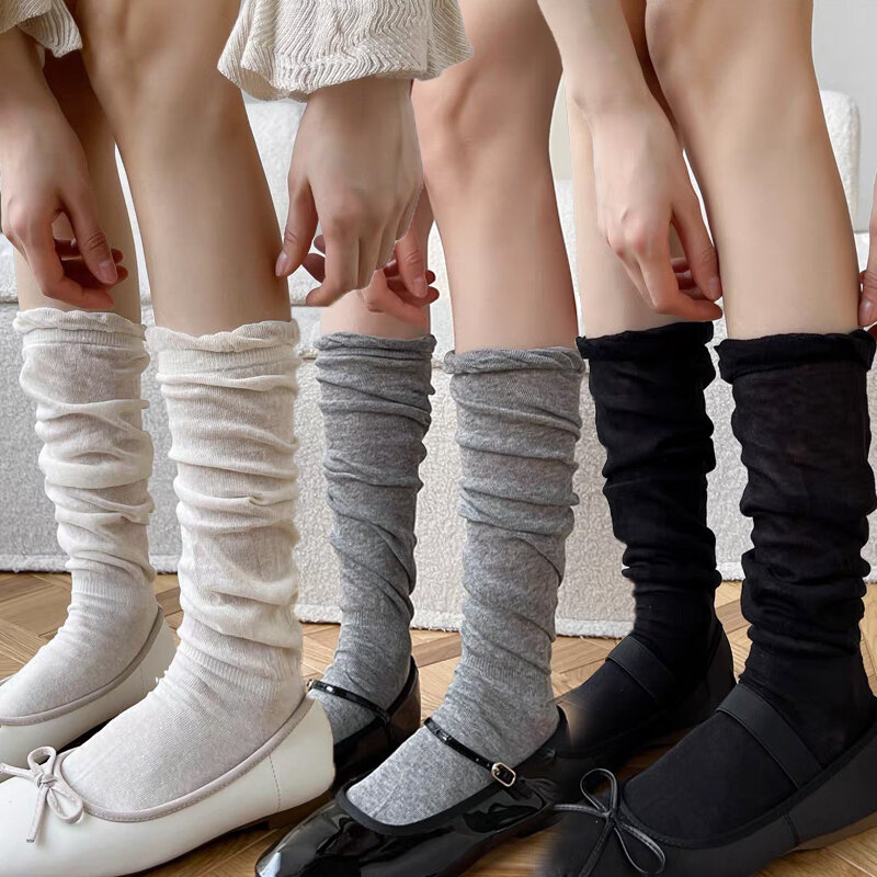 Calze bianche nere calze lunghe alla coscia da donna per ragazze JK Leggings giapponesi costumi larghi sottili estivi calze da balletto dolce