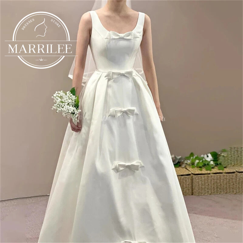 Marrilee-Colarinho Quadrado Vestidos de noite com arco, cintas de espaguete simples, elegante A-Line, sem mangas, até o chão Prom Gowns