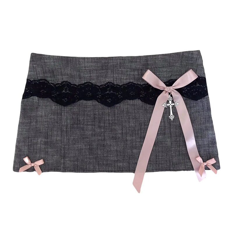 MITIOF-Mini jupe en dentelle avec nœud pour femme, taille haute, hanche couvrant, jupe courte, jupes plissées mignonnes, Harajuku, nouvelle mode, Y2k, vente en gros