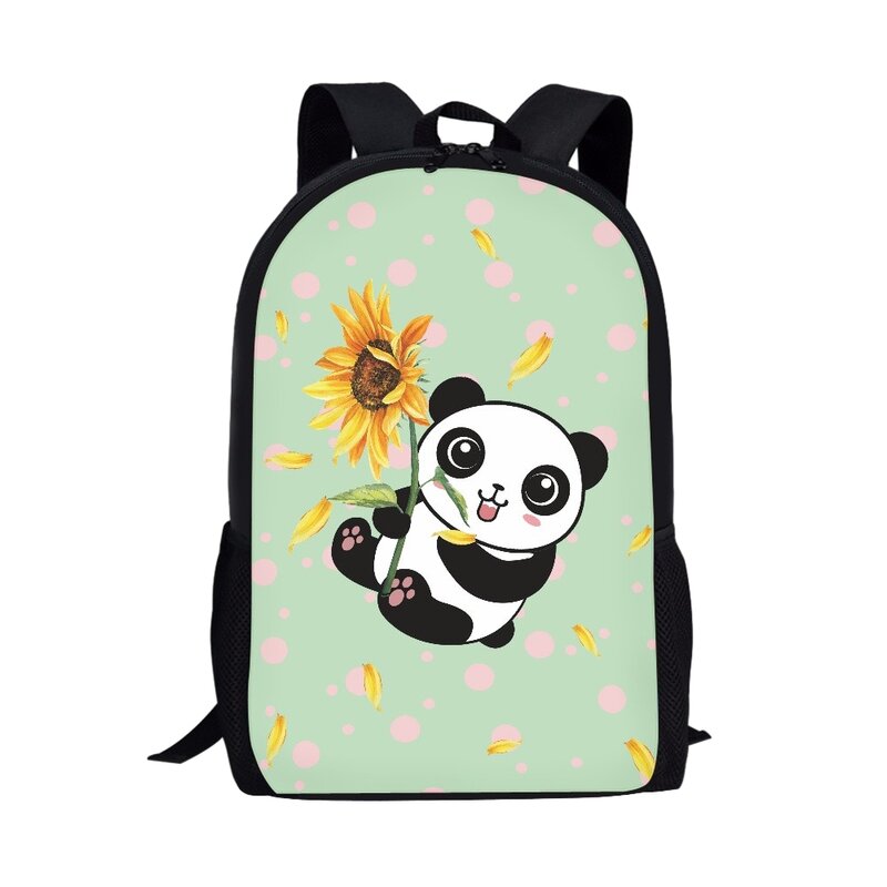 Bolsa Escolar con diseño de Panda de dibujos animados para niños, mochila de día para niñas y adolescentes, mochilas escolares de animales de girasol de gran capacidad, 16 pulgadas