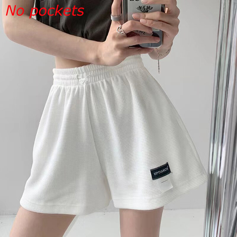 Women's Letter Label Shorts High Waisted Sports Shorts Loose Bottoms Casual Aesthetic Elastics Shorts Female Solid Homewear
