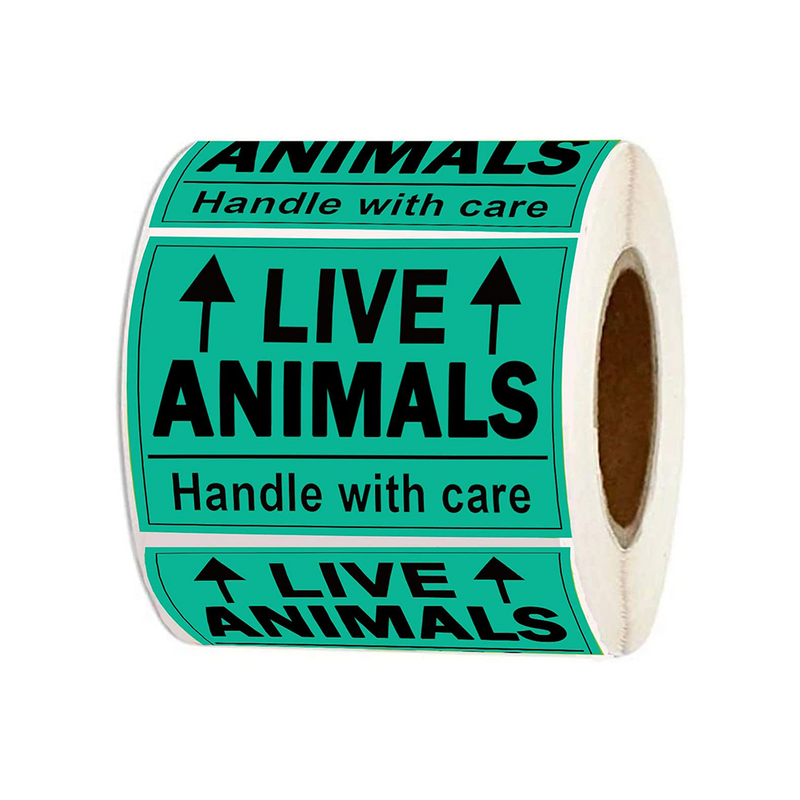 Pegatinas fluorescentes de animales vivos, etiqueta de envío para envío y embalaje, por favor, Maneje con cuidado, 2X3 pulgadas