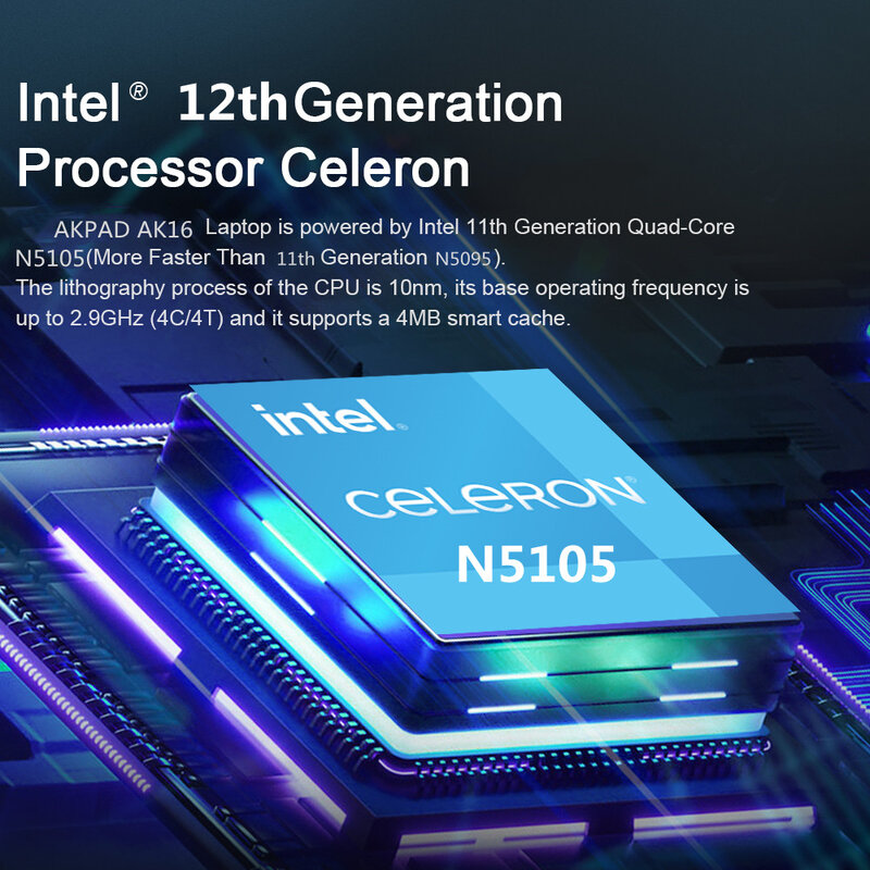 AKPAD Intel 12th แล็ปท็อป N5105 16นิ้วแล็ปท็อป12GB RAM 1TB SSD Dual Band WiFi ธุรกิจสำนักงานออนไลน์ class โน้ตบุ๊คหน้าต่าง10/11