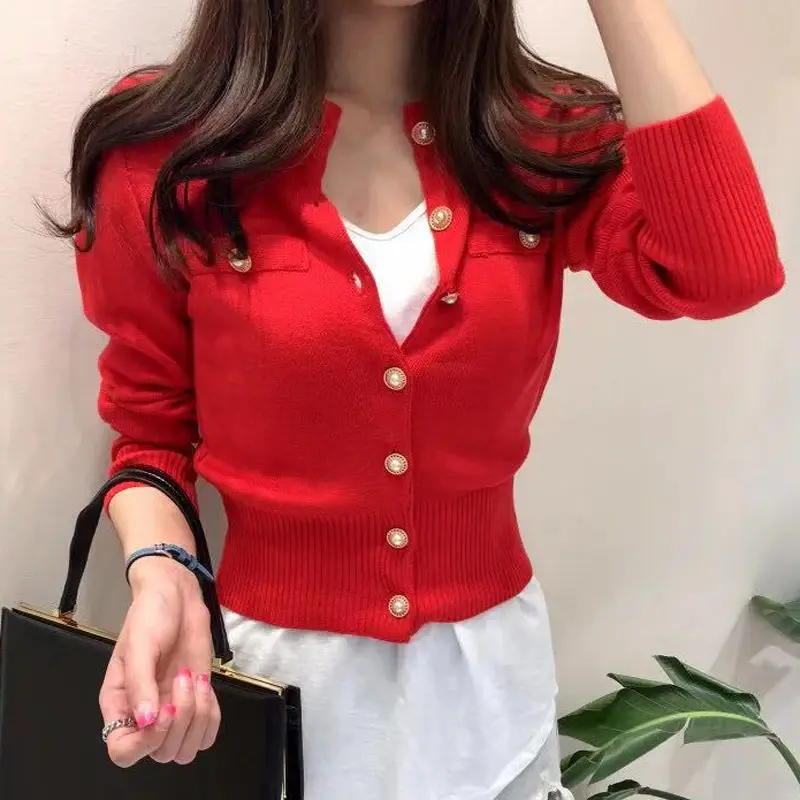 Mode Strickjacke Pullover Frauen Herbst Langarm Kurzen Mantel Lässig Koreanische Einreiher Dünne Top Pull Femme 17375