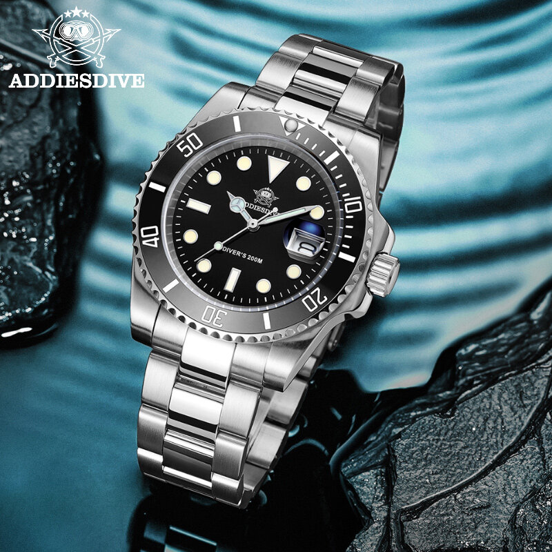 ADDIESDIVE-Relógio de mergulho em aço inoxidável masculino, relógio esportivo de quartzo super luminoso, moda luxuosa, C3, 200m