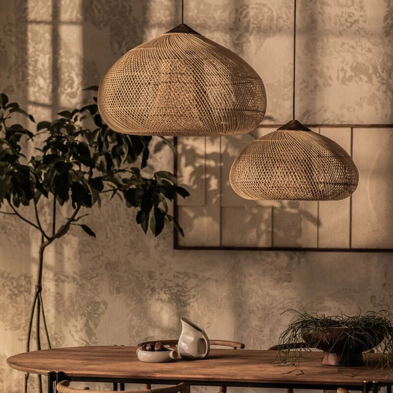 Дизайнерские подвесные лампы, винтажные светодиодные лампы ручной работы из ротанга, в японском стиле, освещение для кухонного островка, лофта, столовой