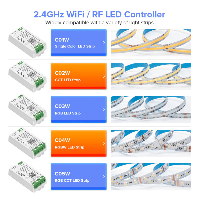 스마트 LED 컨트롤러 조명 스트립, 투야 와이파이 알렉사 구글 홈 블루투스 음성 CCT RGB RGBW 조광기, IOS 안드로이드 2.4G, DC12V 24V