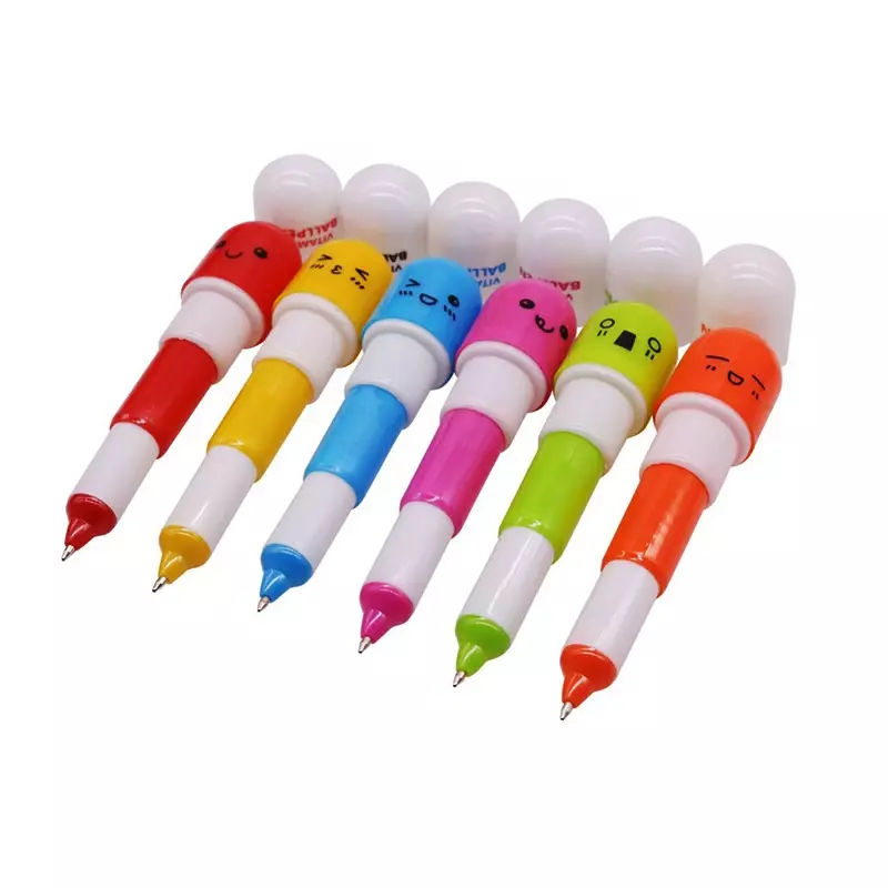 Pena bolpoin warna-warni kartun, hadiah kreatif perlengkapan sekolah pena bolpoin kapsul 0.7MM ujung pena pola lucu