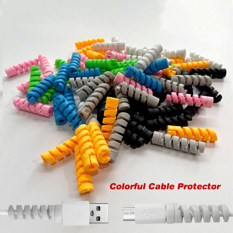 2/12Pcs zabezpieczenie kabla silikonowy kabel do transmisji danych spiralny nawijacz przewód zasilający Organizer osłona na telefon USB do komputera kabel do ładowarki przewód