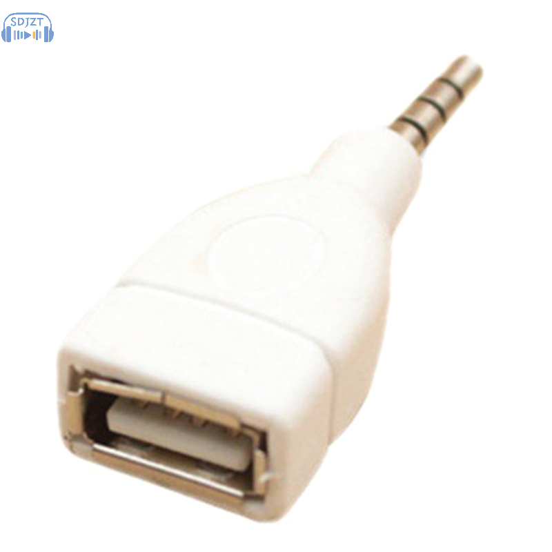 Converter Adapter USB 2.0 Female To 3.5mm Male AUX Audio Car Plug Jack White