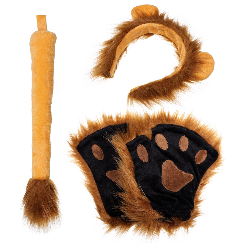 Frcolor 사랑스러운 사자 코스프레 코스튬 키트, 할로윈 코스튬 사자 발 박제 동물 귀 머리띠 및 꼬리 세트, 어린이 및 어린이용