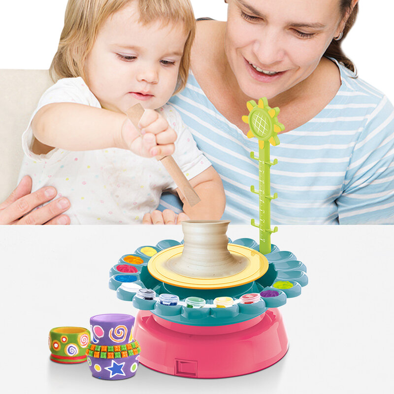 Kit de roue de poterie pour enfants, jouets en argile électriques faits à la main, machine à poterie pour enfants, chargement USB, tournesol, bricolage