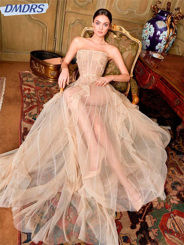Женское вечернее платье без бретелек Nectarean, элегантное Тюлевое платье без рукавов, классическое ТРАПЕЦИЕВИДНОЕ ПЛАТЬЕ с блестками, 2024