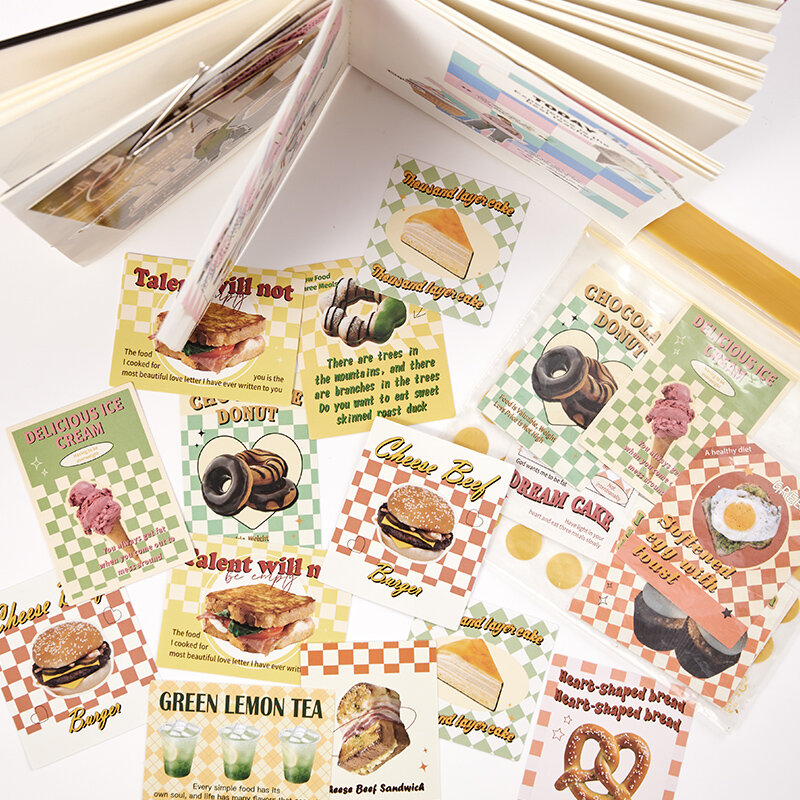 Autocollants en papier d'art de message rétro, série de collecteur d'aliments, 8 paquets, uno