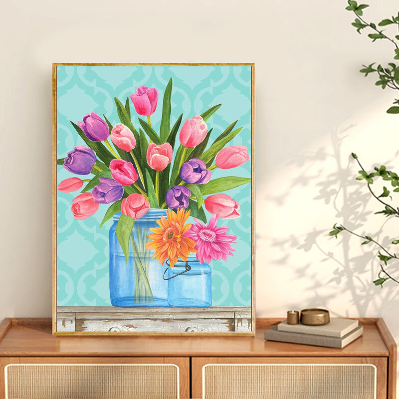 5D DID obraz diamentowy kwiat tulipan Bonsai pełne kryształki mozaika haft krzyżykowy zestaw do szycia dom wiszące ozdoby prezenty