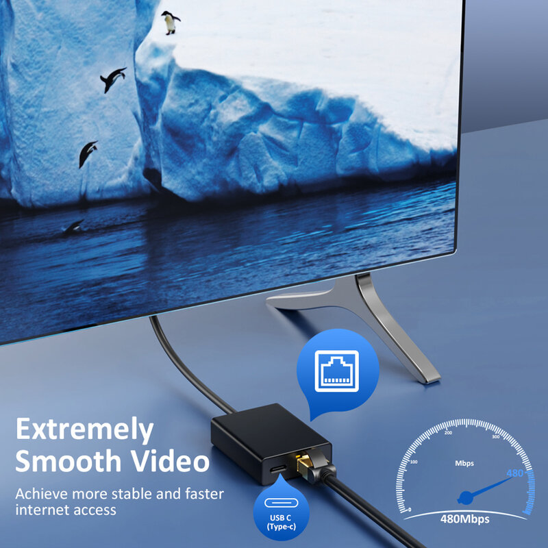 Adattatore Ethernet ELECTOP per Chromecast Google TV adattatore Ethernet USB C scheda di rete da tipo C a RJ45 per tablet dispositivo Android