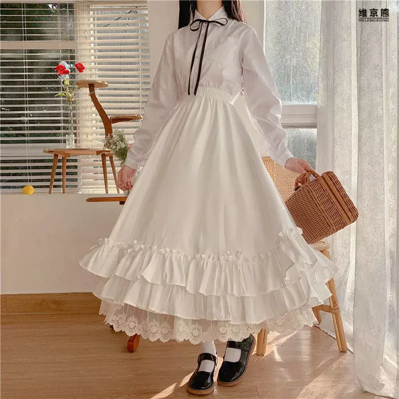 Japońska jednolita kolorowa dwuwarstwowa spódnica w stylu Vintage francuska marszczona spódnica w kształcie linii w stylu Hepburn czarno-białe pół spódniczka damskie długie spódnice
