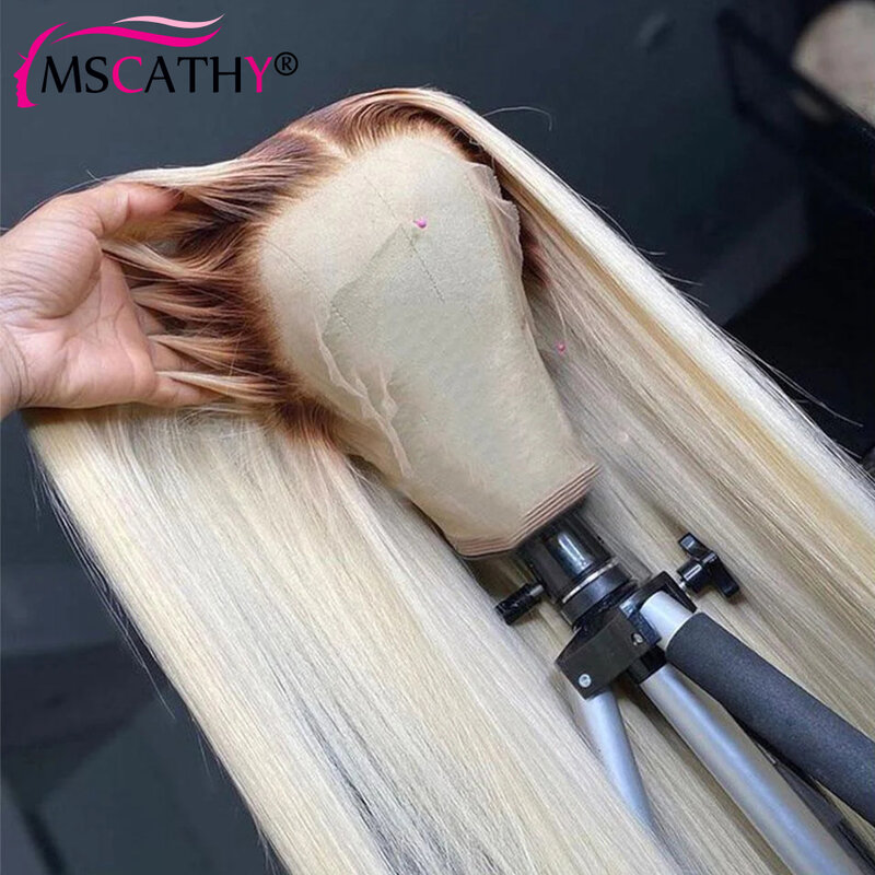 613 blond koronkowa peruka na przód z ciemnymi korzeniami brazylijskie dziewicze włosy peruki z kobiet 5x5 bezklejowe HD zamknięcie koronki peruki Preplucked