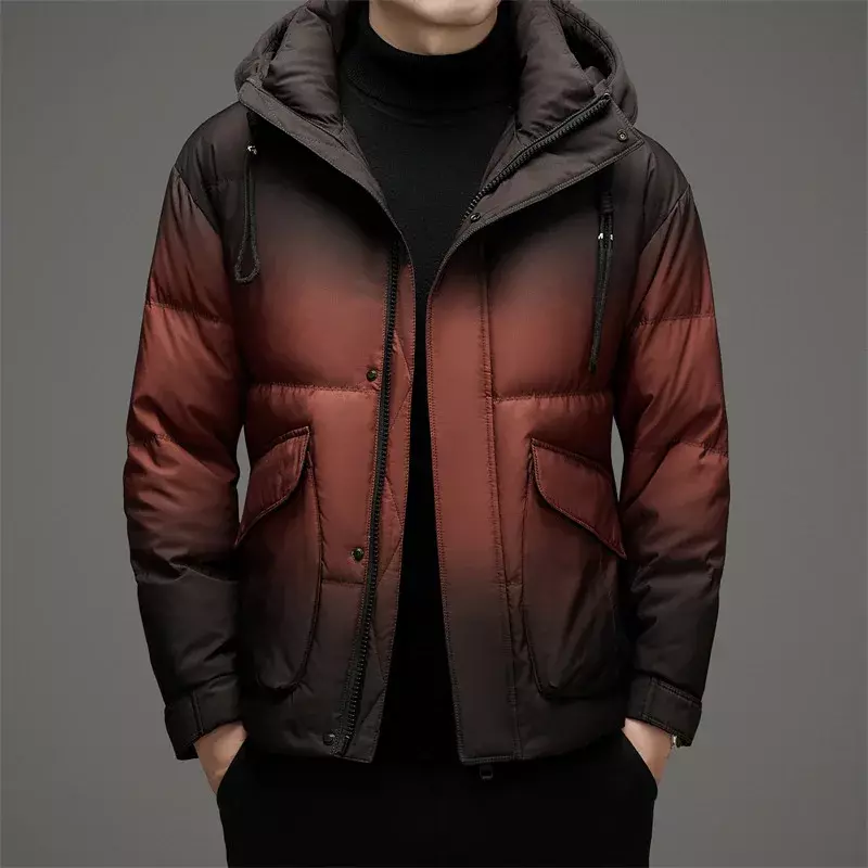 Jaqueta de cor gradiente masculina, macia, quente, outono, inverno, moda juvenil, tendência, novo, 2022