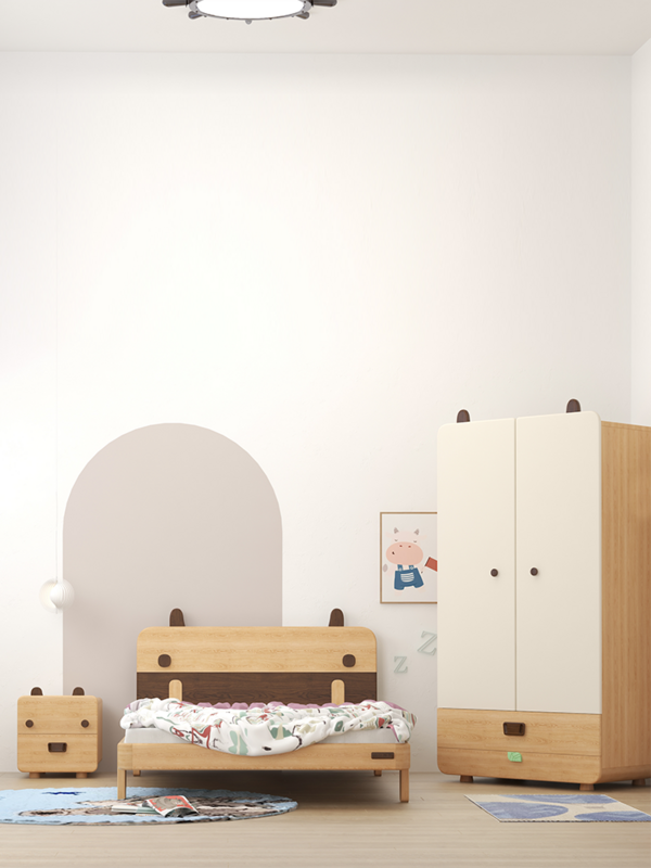 Armario de dos puertas de dibujos animados para habitación de niños, armario de madera maciza