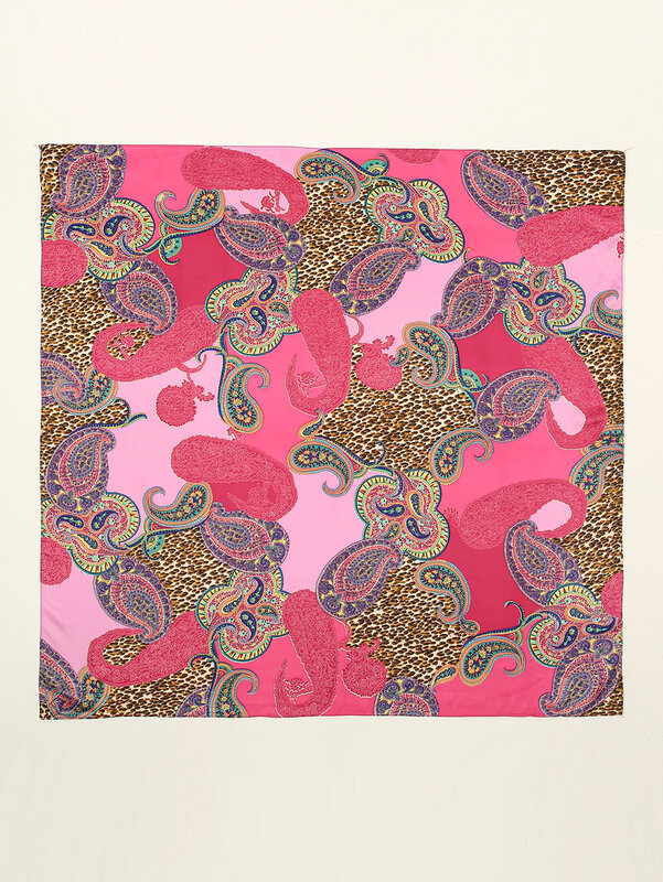 Lenço de seda impresso em caju multicolorido, laço quadrado com mão, xale de presente, novo, primavera, 90x90