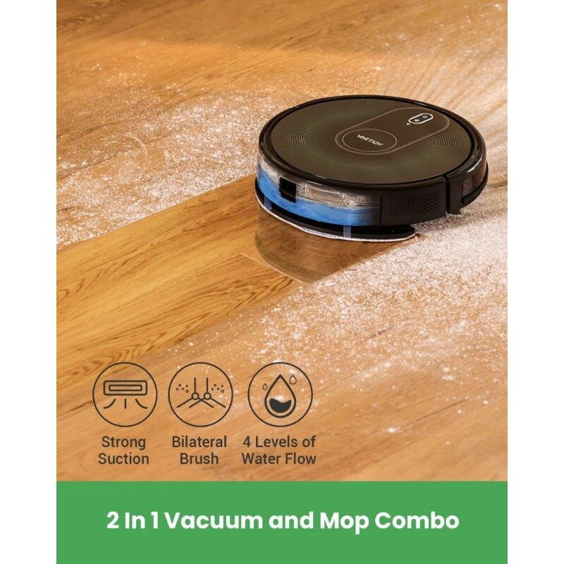 Vactidy T8 Robot Vacuum and Mop, Gyro Navigation Robotic Vacuum Cleaner, 2 in 1 Mopping Robot with Watertank and Dustbin