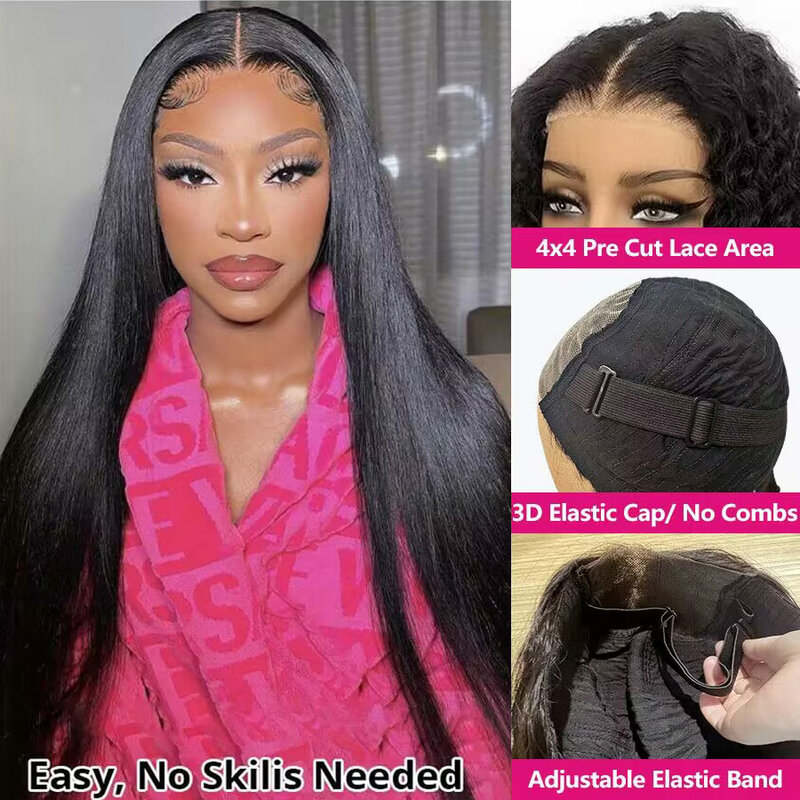 Glueless Wig Human Hair Ready to Wear Straight 13x4 HD Lace Frontal Wig Pre Plucked Glueless Human Hair Wigs with Elastic Band